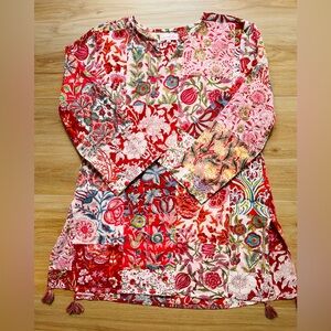 Mary Marshmallow Patchwork Tunic XXL Boho Floral Cotton Tassel Palm Beach